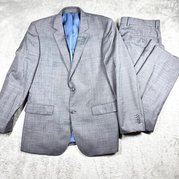 Neiman Marcus Super 120s Wool Suit Men's 34R Gray 2 Piece Jacket Pants Hem 30